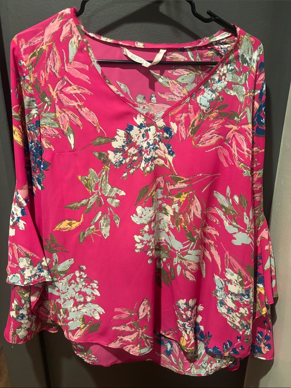 Rachel Fuchsia Floral V-Neck Blouse